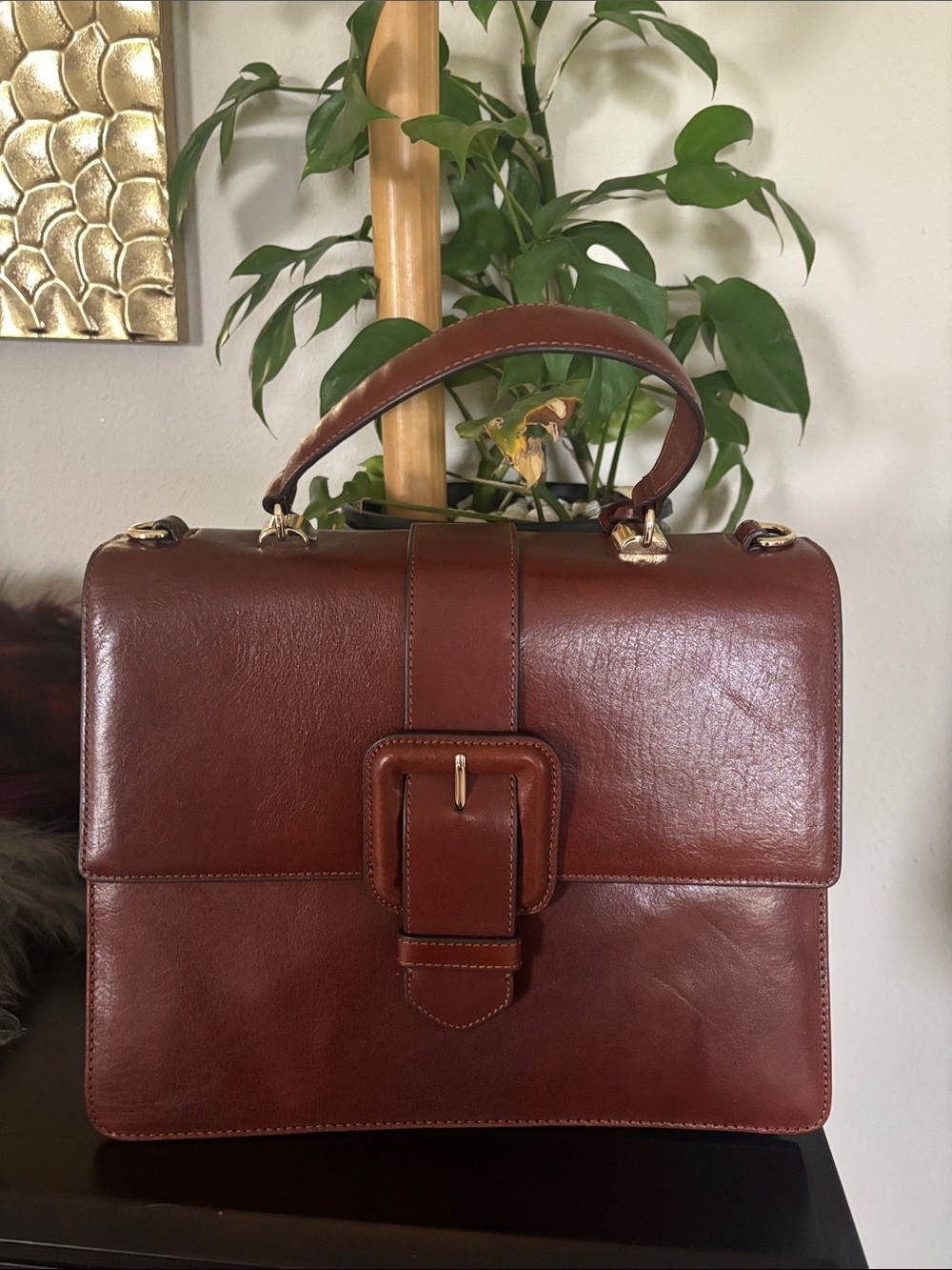 Brahmin Chestnut Brown Leather Top-Handle Briefcase Medium “Francine” cognac
